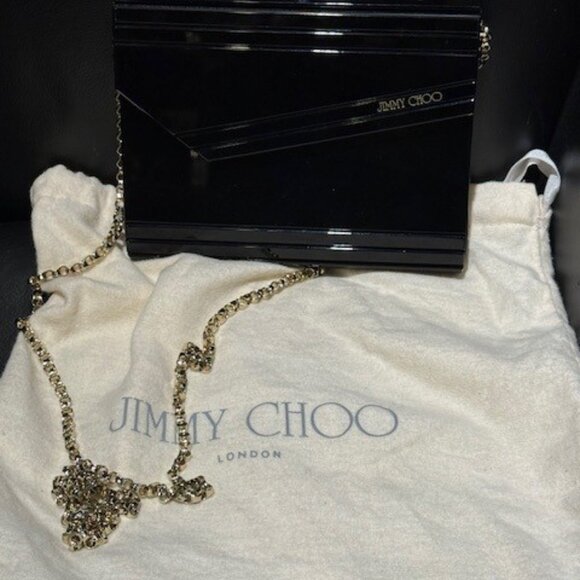 Jimmy Choo 'Candy' Black Acrylic evening bag clutch w/optional chain strap - Picture 6 of 9